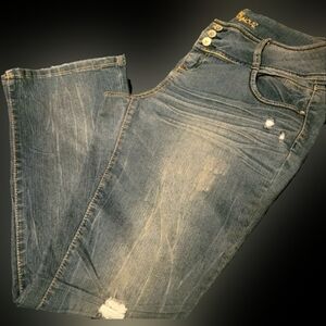 Y2K Almost famous distressed jeweled pocket mid rise straight leg jeans 14 NWOT